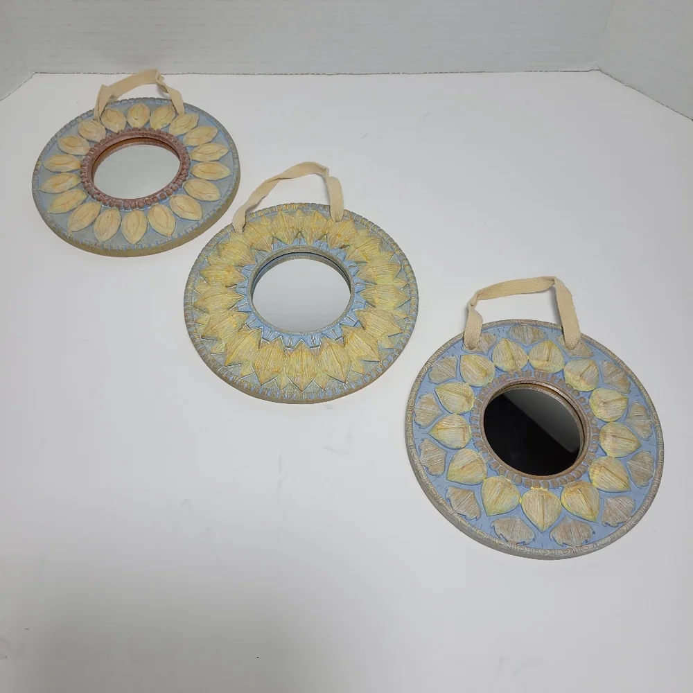 Set of Three Sunflower Theme Wall Decor Mirrors